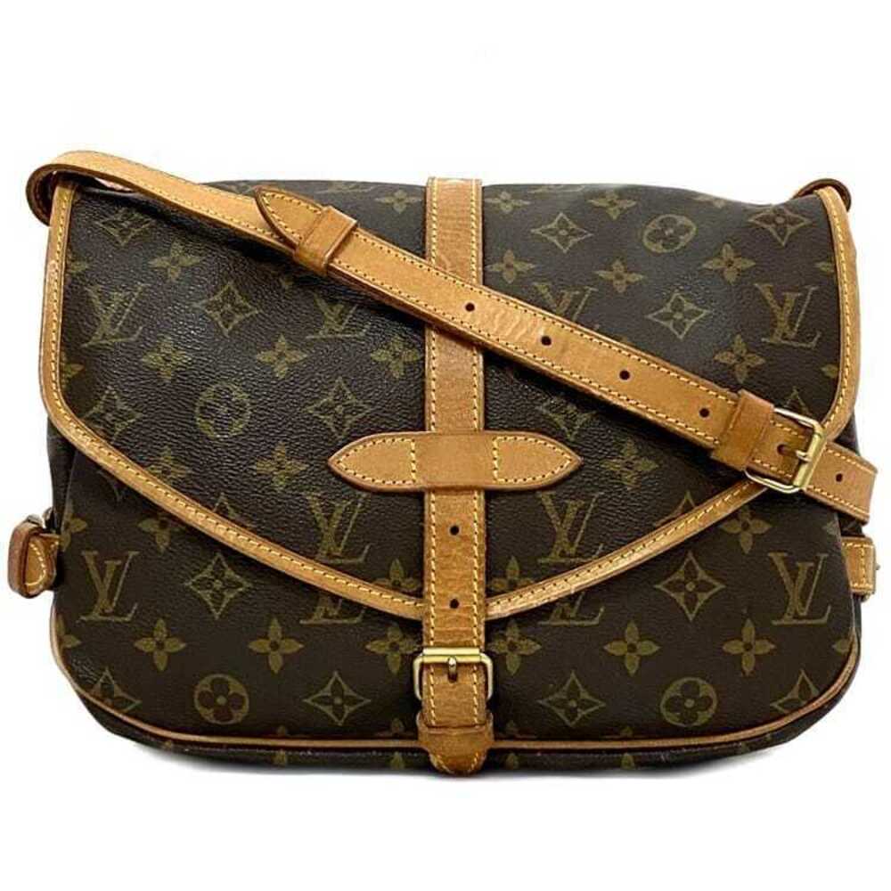 Louis Vuitton Saumur Shoulder Bag Brown Monogram Canvas Leather Flap Crossbody